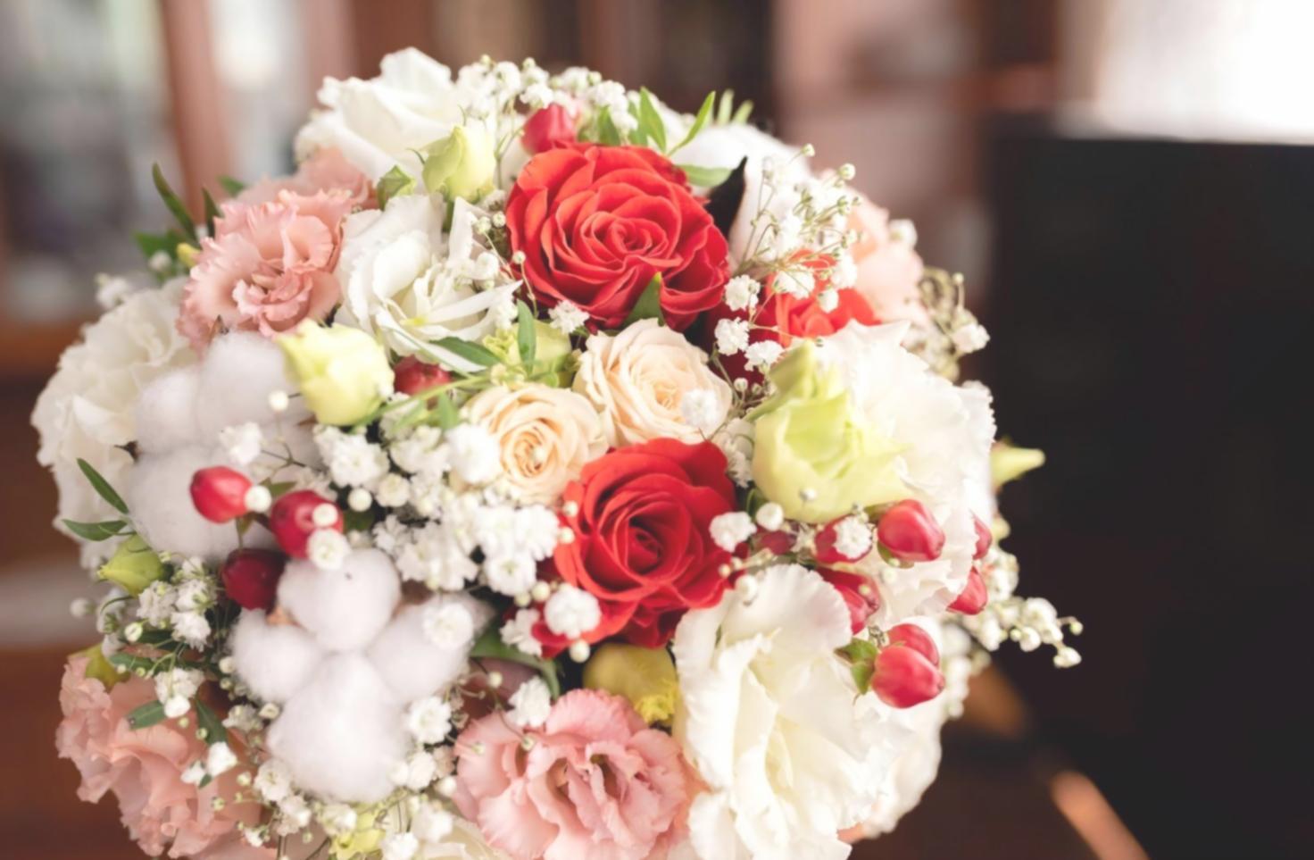 Workspace showing flower arrangement process
